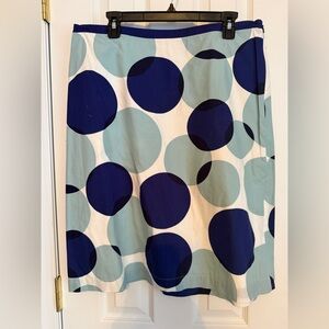 Boden A-Line Skirt with Navy and Light Blue Circles
